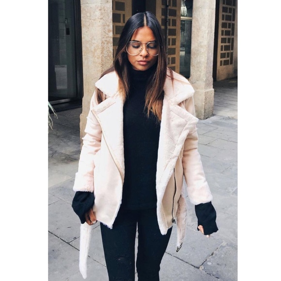 J O A Jackets Coats Nwot Joa Biker Jacket Blush Pink Faux Shearling Poshmark